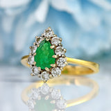 Ellibelle Jewellery Vintage 1990 Emerald & Diamond 18ct Gold Pear Cluster Ring (0.75cts)