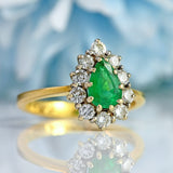 Ellibelle Jewellery Vintage 1990 Emerald & Diamond 18ct Gold Pear Cluster Ring (0.75cts)