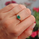 Ellibelle Jewellery Vintage 1990 Emerald & Diamond 18ct Gold Three Stone Engagement Ring