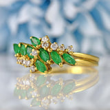 Ellibelle Jewellery Vintage 1990 Marquise-Cut Emerald & Diamond 18ct Gold Ring