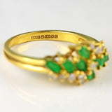 Ellibelle Jewellery Vintage 1990 Marquise-Cut Emerald & Diamond 18ct Gold Ring