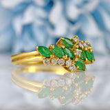 Ellibelle Jewellery Vintage 1990 Marquise-Cut Emerald & Diamond 18ct Gold Ring