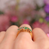 Ellibelle Jewellery Vintage 1990 Marquise-Cut Emerald & Diamond 18ct Gold Ring