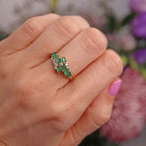 Ellibelle Jewellery Vintage 1990 Marquise-Cut Emerald & Diamond 18ct Gold Ring