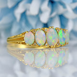 Ellibelle Jewellery Vintage 1990 Opal & Diamond 18ct Gold Five-Stone Ring