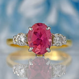 Ellibelle Jewellery Vintage 1990 Pink Tourmaline & Diamond 18ct Gold Three-Stone Trilogy Ring