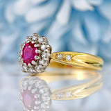 Ellibelle Jewellery Vintage 1990 Ruby & Diamond 18ct Gold Cluster Ring