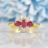 Ellibelle Jewellery Vintage 1990 Ruby & Diamond 18ct Gold Cluster Ring