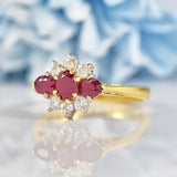 Ellibelle Jewellery Vintage 1990 Ruby & Diamond 18ct Gold Cluster Ring