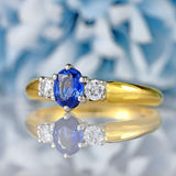 Ellibelle Jewellery Vintage 1990 Sapphire & Diamond 18ct Gold Three-Stone Ring