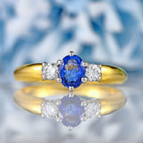 Ellibelle Jewellery Vintage 1990 Sapphire & Diamond 18ct Gold Three-Stone Ring