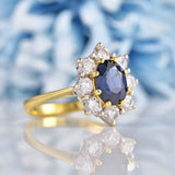 Ellibelle Jewellery Vintage 1990s Sapphire & Diamond 18ct Gold Cluster Engagement Ring
