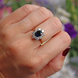 Ellibelle Jewellery Vintage 1990s Sapphire & Diamond 18ct Gold Cluster Engagement Ring