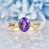 Ellibelle Jewellery Vintage 1991 Amethyst & Diamond 18ct Gold Trilogy Ring