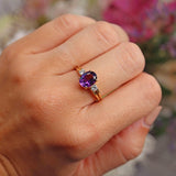Ellibelle Jewellery Vintage 1991 Amethyst & Diamond 18ct Gold Trilogy Ring