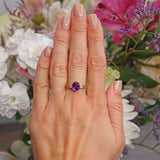 Ellibelle Jewellery Vintage 1991 Amethyst & Diamond 18ct Gold Trilogy Ring