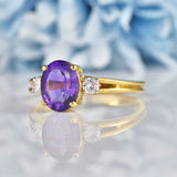 Ellibelle Jewellery Vintage 1991 Amethyst & Diamond 18ct Gold Trilogy Ring