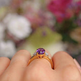 Ellibelle Jewellery Vintage 1991 Amethyst & Diamond 18ct Gold Trilogy Ring
