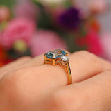 Ellibelle Jewellery Vintage 1991 Aquamarine & Diamond 18ct Gold Three-Stone Trilogy Ring