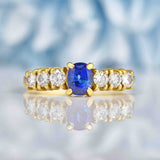 Ellibelle Jewellery Vintage 1991 Blue Sapphire & Diamond 18ct Gold Ring