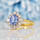 Ellibelle Jewellery Vintage 1991 Ceylon Sapphire & Diamond 18ct Gold Cluster Ring