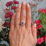 Ellibelle Jewellery Vintage 1991 Ceylon Sapphire & Diamond 18ct Gold Cluster Ring
