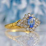 Ellibelle Jewellery Vintage 1991 Ceylon Sapphire & Diamond 18ct Gold Ring