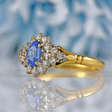 Ellibelle Jewellery Vintage 1991 Ceylon Sapphire & Diamond 18ct Gold Ring