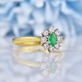 Ellibelle Jewellery Vintage 1991 Emerald & Diamond 18ct Gold Cluster Ring