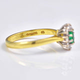 Ellibelle Jewellery Vintage 1991 Emerald & Diamond 18ct Gold Cluster Ring