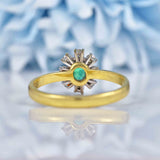 Ellibelle Jewellery Vintage 1991 Emerald & Diamond 18ct Gold Cluster Ring