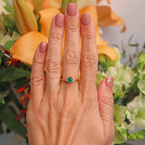 Ellibelle Jewellery Vintage 1991 Emerald & Diamond 18ct Gold Three-Stone Engagement Ring