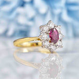 Ellibelle Jewellery Vintage 1991 Natural Ruby & Diamond 18ct Gold Cluster Engagement Ring