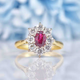 Ellibelle Jewellery Vintage 1991 Natural Ruby & Diamond 18ct Gold Cluster Engagement Ring