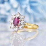 Ellibelle Jewellery Vintage 1991 Natural Ruby & Diamond 18ct Gold Cluster Engagement Ring
