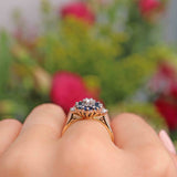 Ellibelle Jewellery Vintage 1991 Sapphire & Diamond 18ct Gold Daisy Cluster Ring
