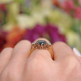 Ellibelle Jewellery Vintage 1991 Teal Sapphire & Diamond 18ct Gold Three-Stone Engagement Ring