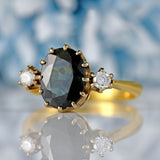 Ellibelle Jewellery Vintage 1991 Teal Sapphire & Diamond 18ct Gold Three-Stone Engagement Ring