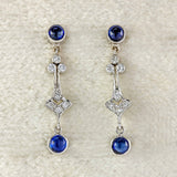 Ellibelle Jewellery Vintage 1992 Cabochon Sapphire & Diamond 18ct White Gold Drop Earrings