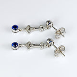 Ellibelle Jewellery Vintage 1992 Cabochon Sapphire & Diamond 18ct White Gold Drop Earrings