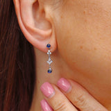 Ellibelle Jewellery Vintage 1992 Cabochon Sapphire & Diamond 18ct White Gold Drop Earrings