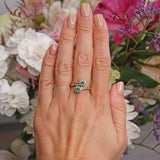 Ellibelle Jewellery Vintage 1992 Emerald & Diamond 18ct Gold Crossover Cluster Ring