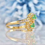 Ellibelle Jewellery Vintage 1992 Emerald & Diamond 18ct Gold Crossover Cluster Ring