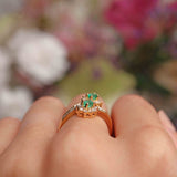 Ellibelle Jewellery Vintage 1992 Emerald & Diamond 18ct Gold Crossover Cluster Ring