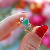 Ellibelle Jewellery Vintage 1992 Emerald & Diamond 18ct Gold Three-Stone Engagement Ring (0.65cts)