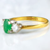 Ellibelle Jewellery Vintage 1992 Emerald & Diamond 18ct Gold Three-Stone Engagement Ring (0.65cts)