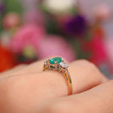 Ellibelle Jewellery Vintage 1992 Emerald & Diamond 18ct Gold Three-Stone Engagement Ring (0.65cts)