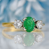 Ellibelle Jewellery Vintage 1992 Emerald & Diamond 18ct Gold Three-Stone Engagement Ring (0.65cts)