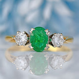 Ellibelle Jewellery Vintage 1992 Emerald & Diamond 18ct Gold Three-Stone Engagement Ring (0.65cts)