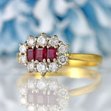 Ellibelle Jewellery Vintage 1992 Ruby & Diamond 18ct Gold Cluster Ring